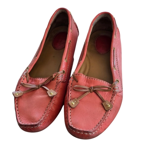 Clarks Artsian Loafers Womens 7.5M Leather Moccasin Orange Red Tassel Exellent - Picture 1 of 16